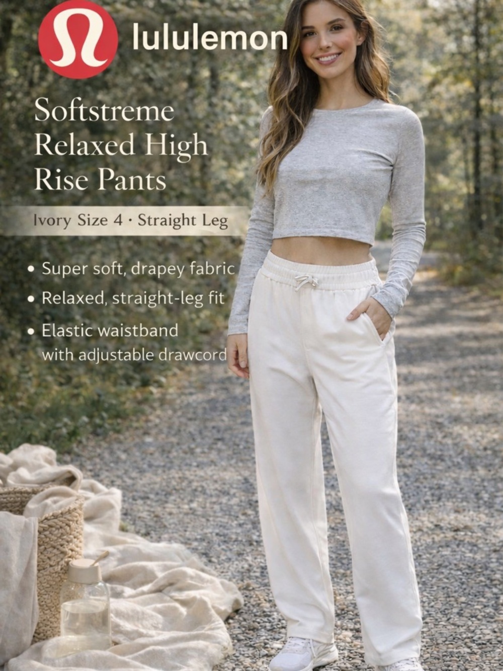 Lululemon Softstreme Relaxed High Rise Pants Ivory Size 4 Straight Leg